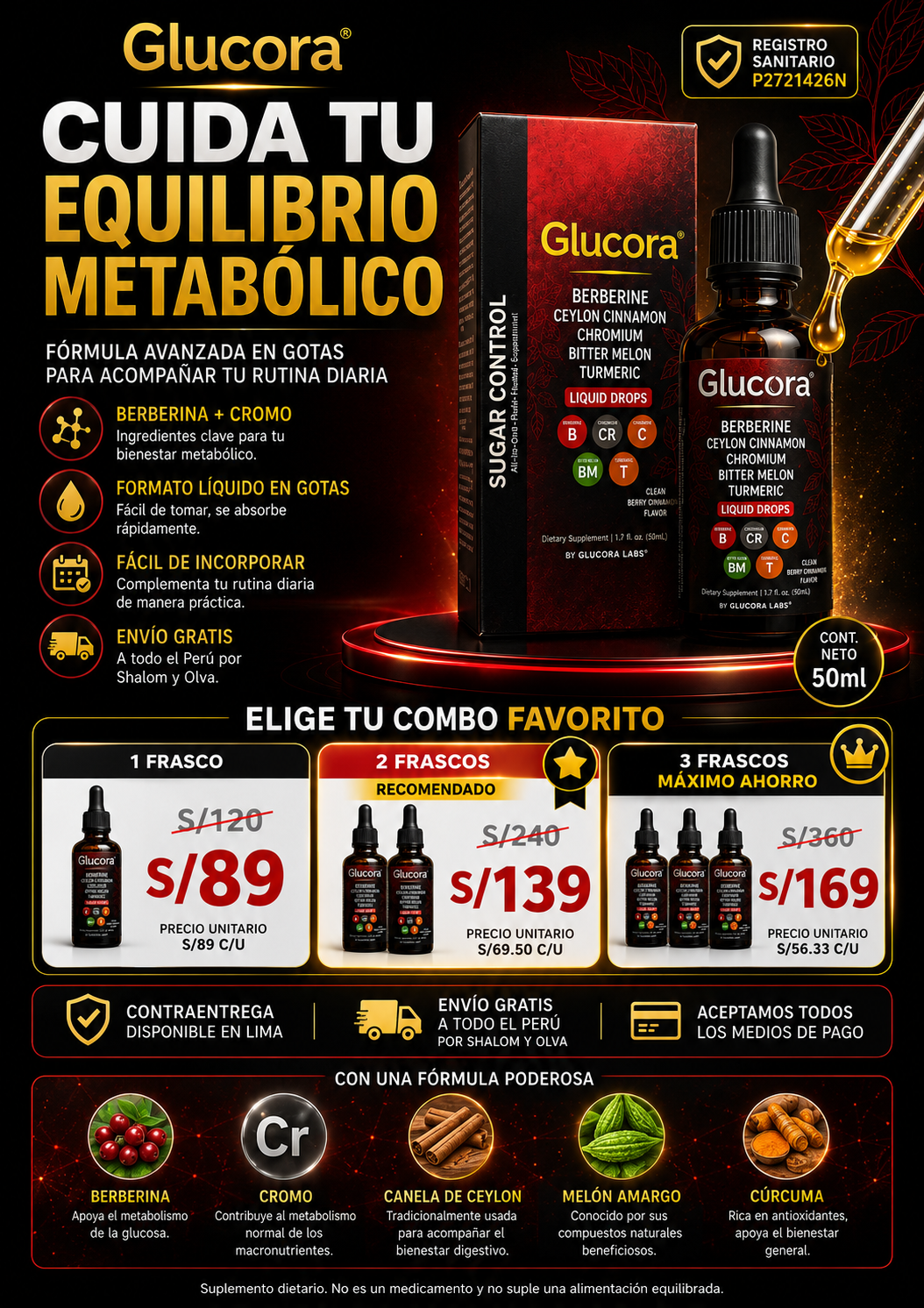 GLUCORA® BERBERINA LÍQUIDA DE ALTA ABSORCIÓN - Fórmula natural en gotas