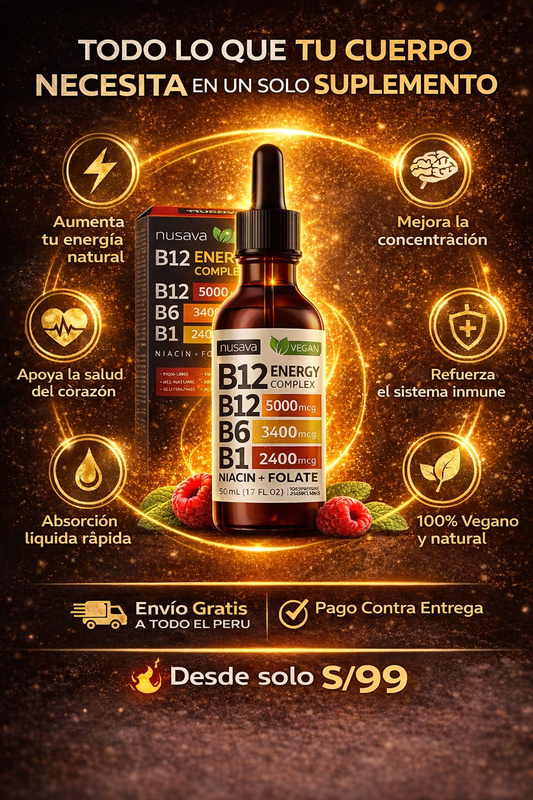 Gotas Vitamina B12 5 en 1 Nusava – Complejo B Líquido Alta Potencia (2 Frascos)